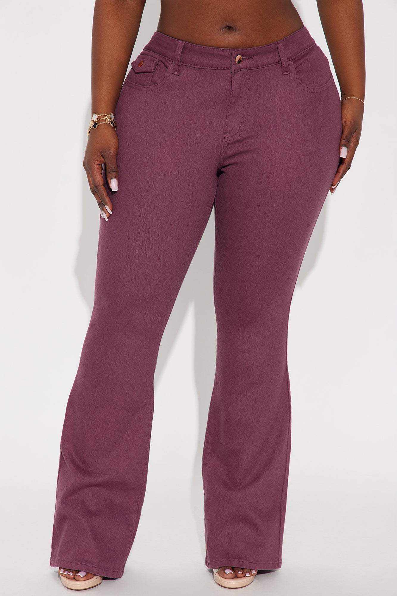 Sweet Spot Pocket Flap Flare Jeans - Wine
