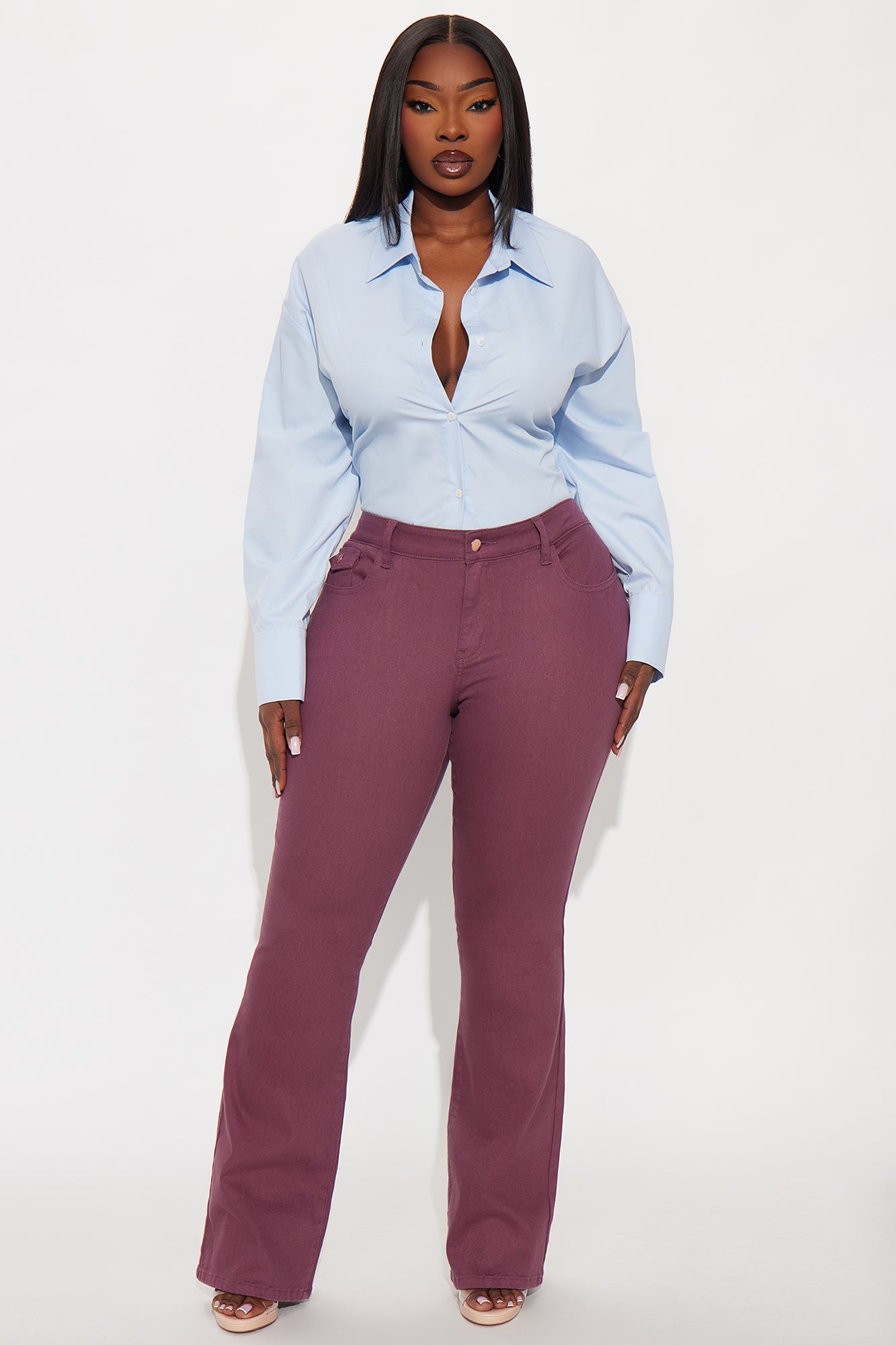 Sweet Spot Pocket Flap Flare Jeans - Wine