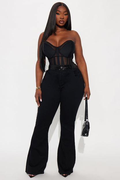 Sydney Sequin Waistband Flare Jeans - Black