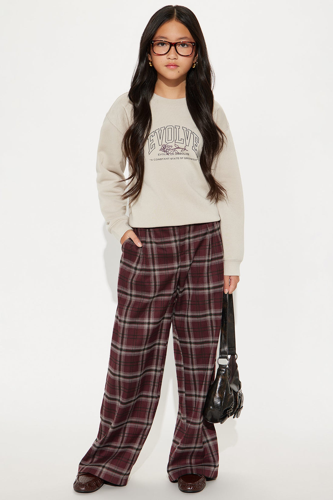 Mini Study Break Plaid Wide Leg Pant - Burgundy/combo