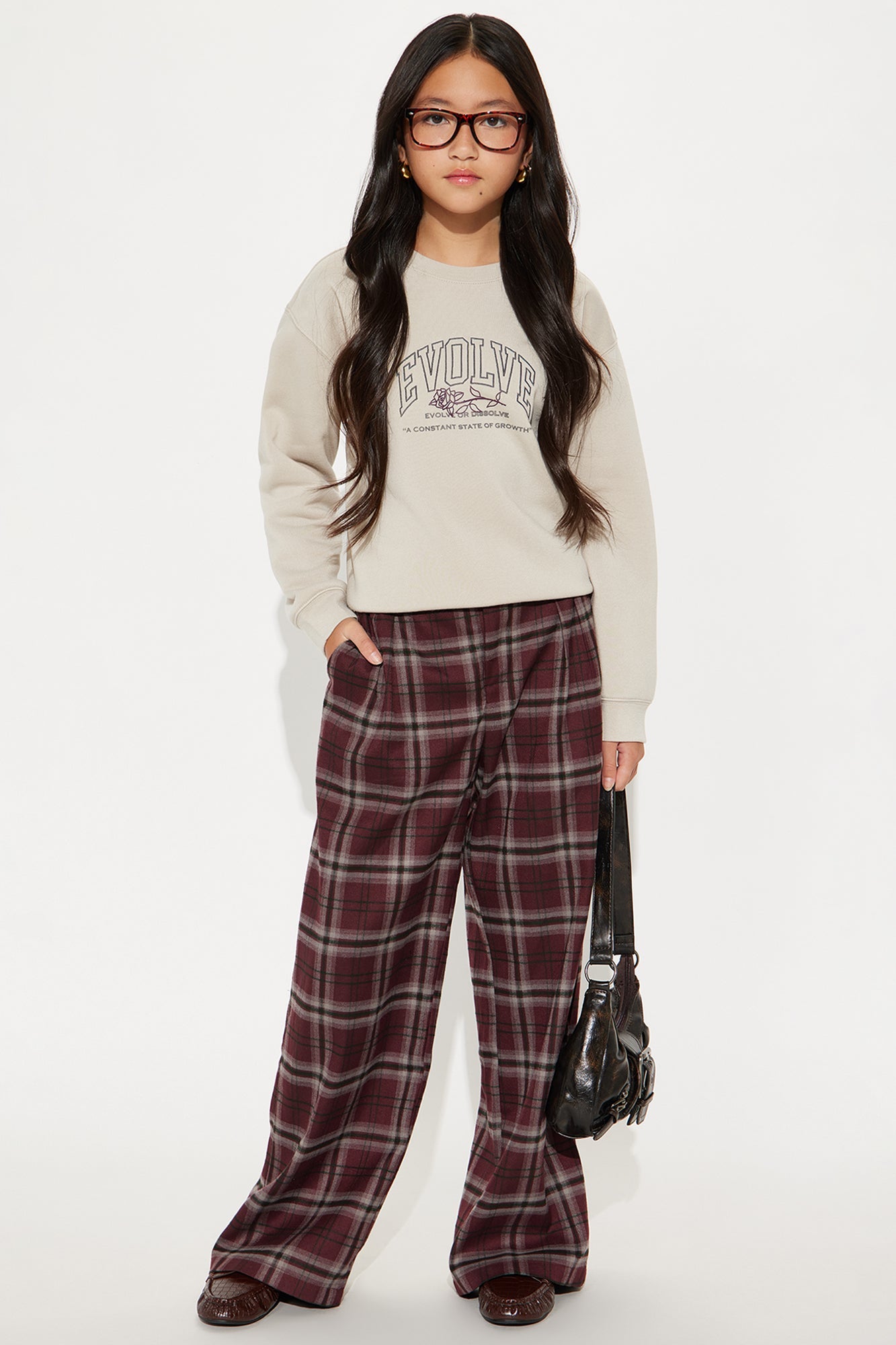 Mini Study Break Plaid Wide Leg Pant - Burgundy/combo