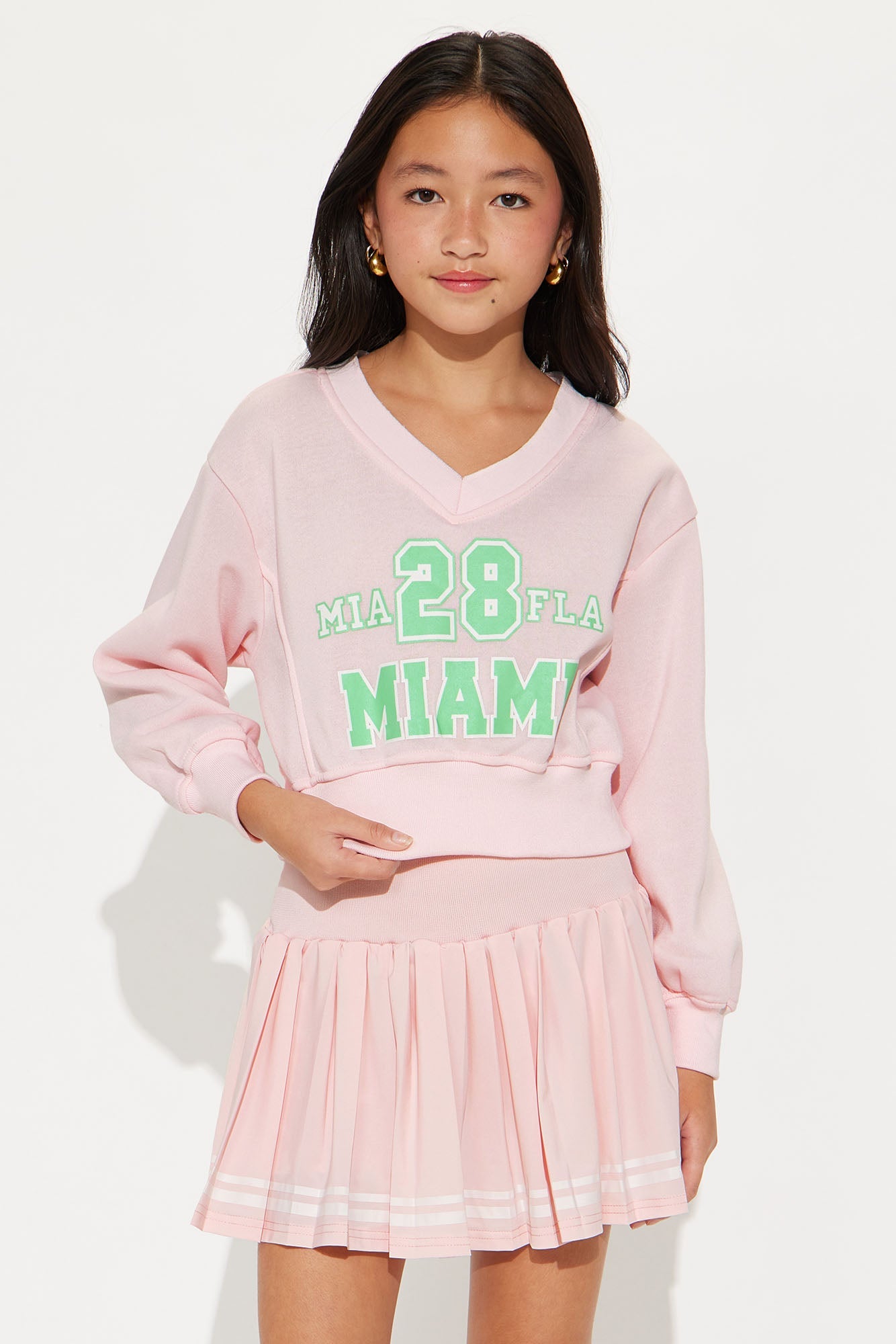 Mini Sporty And Preppy Skirt Set - Pink