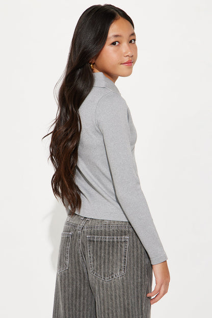 Mini Studying You Collared Seamless Top - Heather Grey