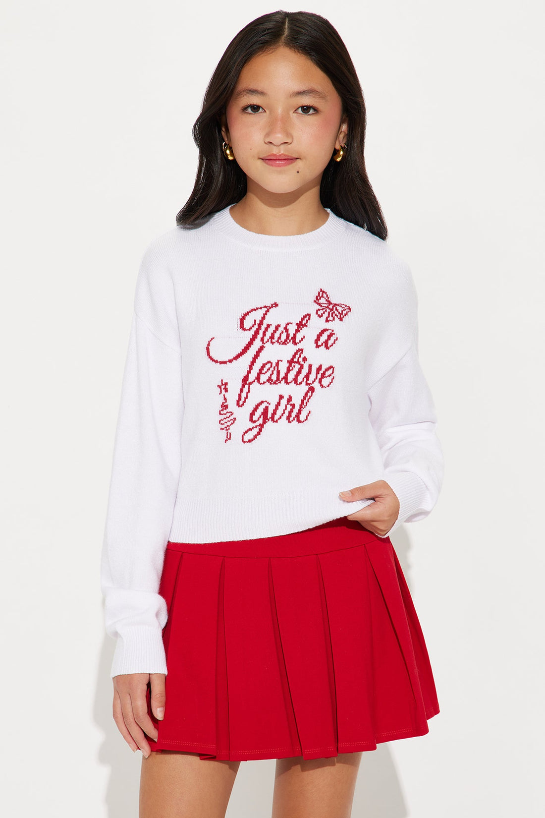 Mini Just A Festive Girl Sweater - White/combo