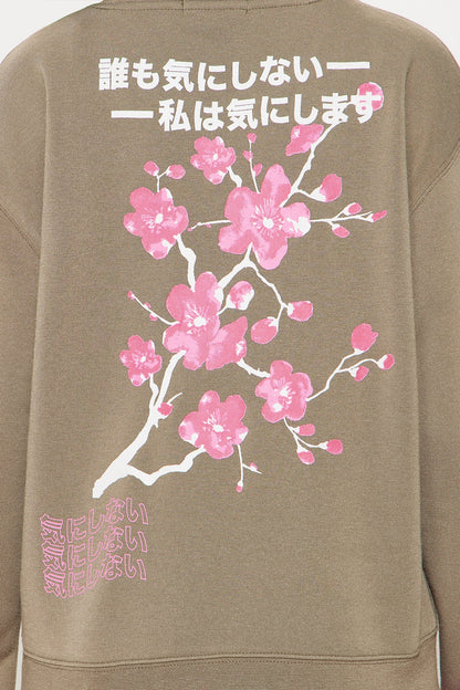 Mini Cherry Blossom Front/Back Crew Neck Sweatshirt - Olive