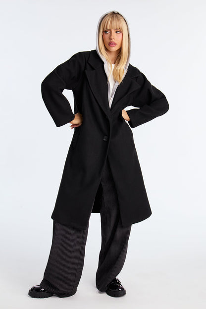 Hustle Culture Two-Fer Hooded Coat - Black/combo