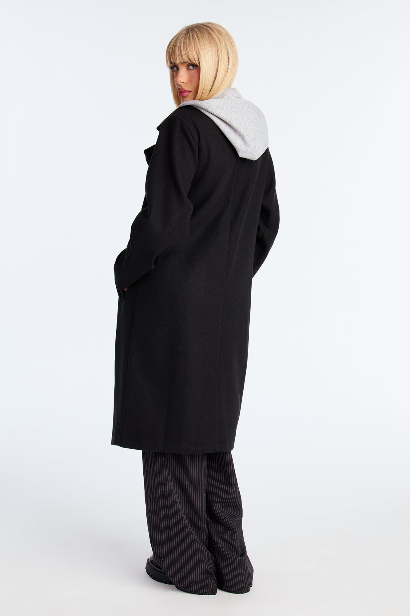 Hustle Culture Two-Fer Hooded Coat - Black/combo