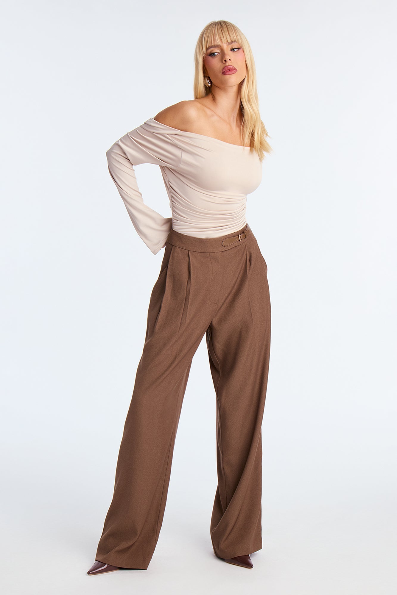 Coraline Wide Leg Trouser Pant 32″ - Mocha