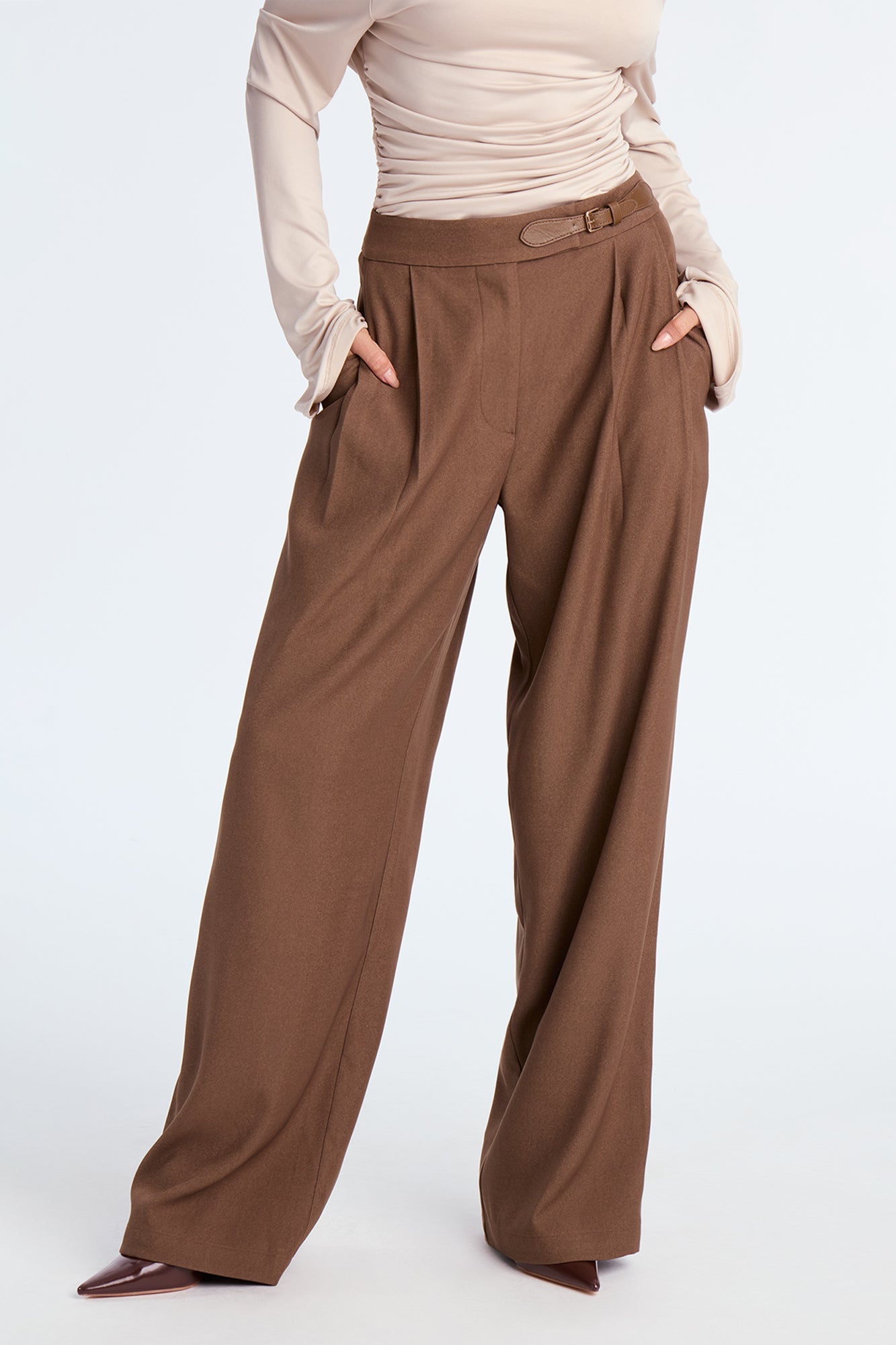 Coraline Wide Leg Trouser Pant 32″ - Mocha