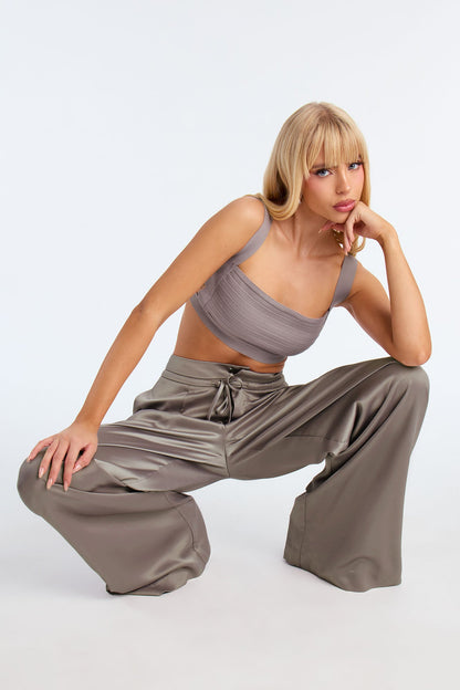 Avani Wide Leg Satin Pant 33 - Grey