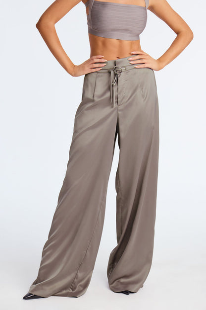 Avani Wide Leg Satin Pant 33 - Grey