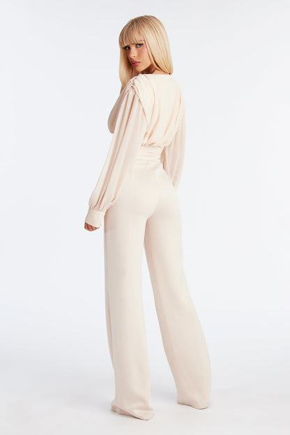 Wanderer Chiffon Wide Leg Jumpsuit - Cream