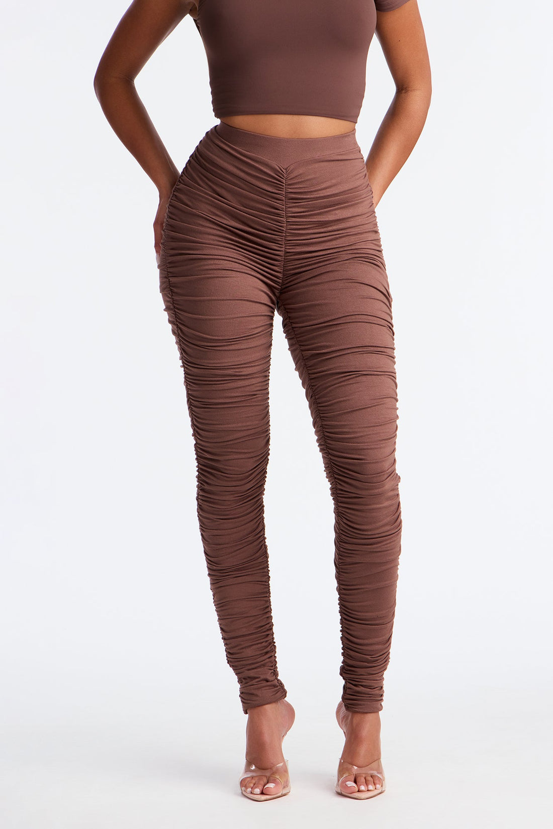 Perfectly Pinched Ruched High Rise Legging - Chocolate