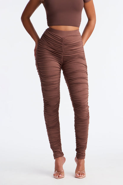 Perfectly Pinched Ruched High Rise Legging - Chocolate