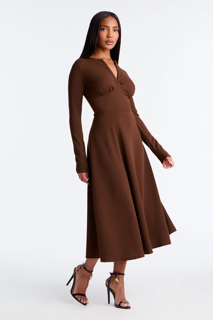 Charolette Long Sleeve Midi Dress - Chocolate