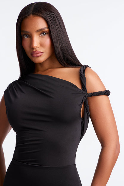 Maybelle One Shoulder Midi Dress - Black