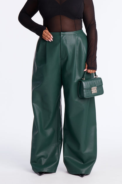 Elyna High Rise Faux Leather Wide Leg Pant 33 - Hunter Green