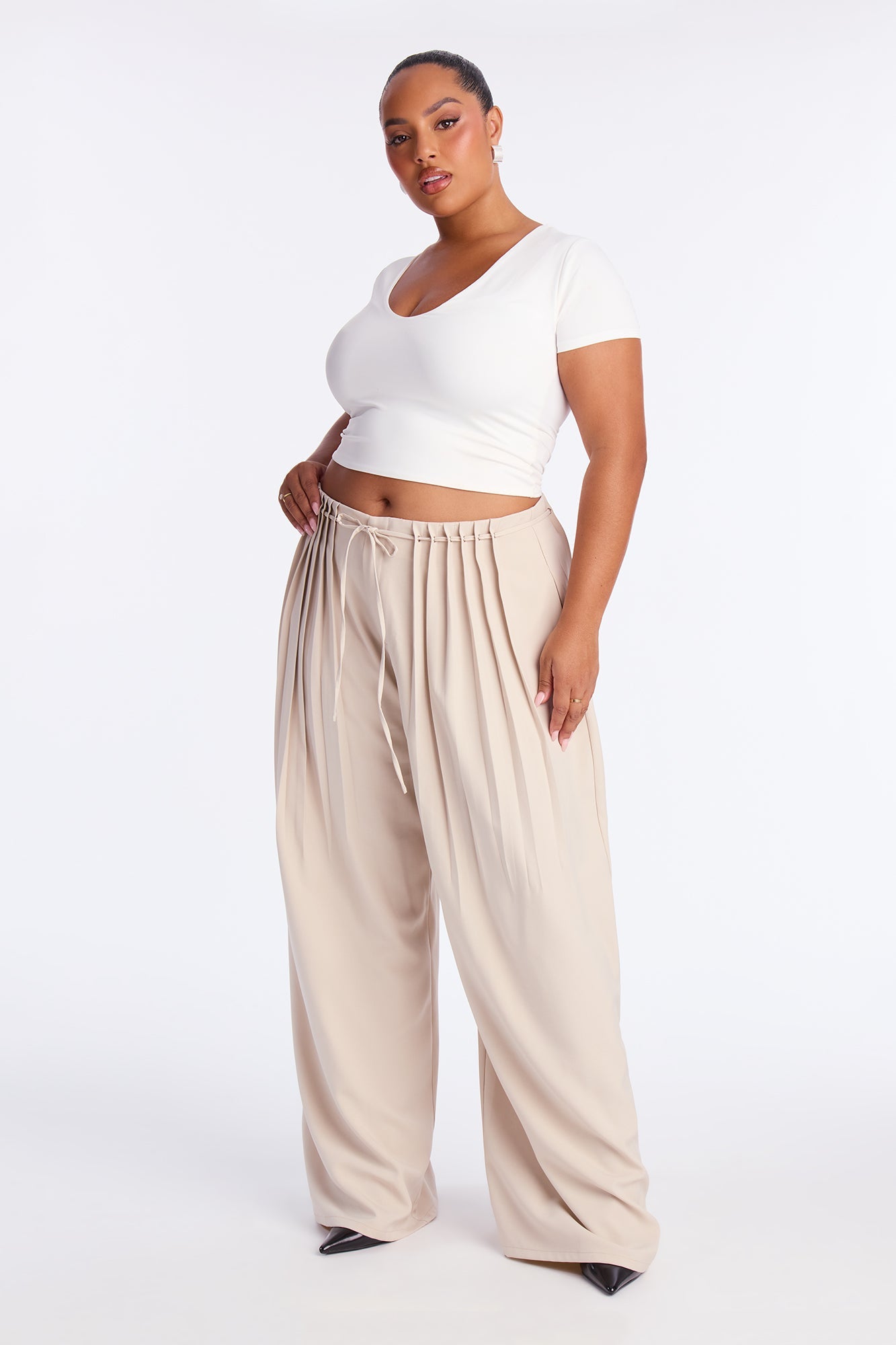 Berlin Pleated High Rise Wide Leg Trouser Pant 32″ - Stone