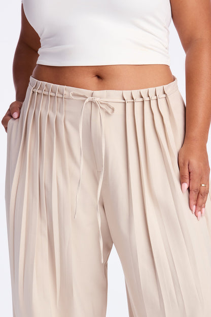 Berlin Pleated High Rise Wide Leg Trouser Pant 32″ - Stone