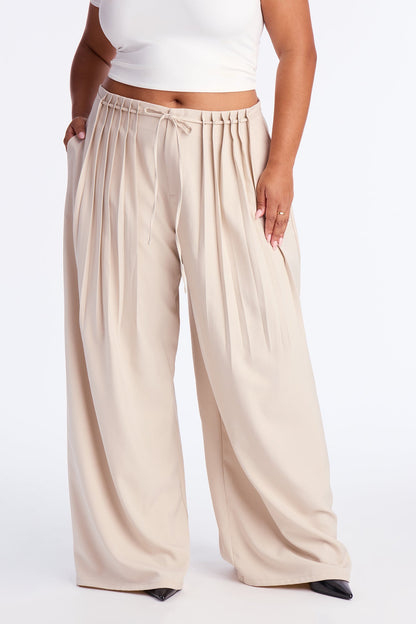 Berlin Pleated High Rise Wide Leg Trouser Pant 32″ - Stone