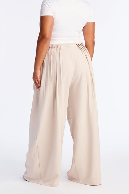Berlin Pleated High Rise Wide Leg Trouser Pant 32″ - Stone
