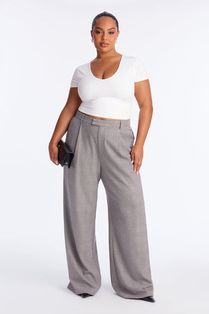 Clarissa Wide Leg Plaid Trouser Pants 33″ - Grey