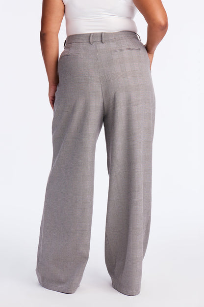 Clarissa Wide Leg Plaid Trouser Pants 33″ - Grey