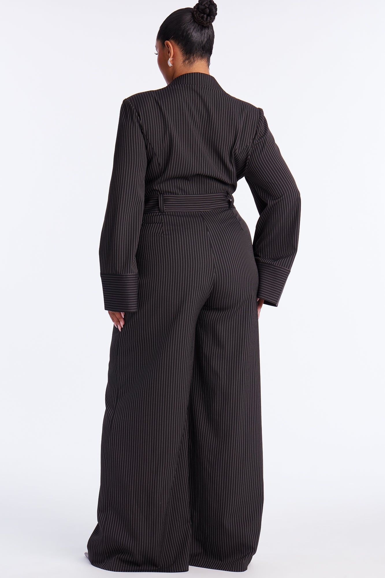 Kylie Blazer Pinstripe Wide Leg Jumpsuit - Black