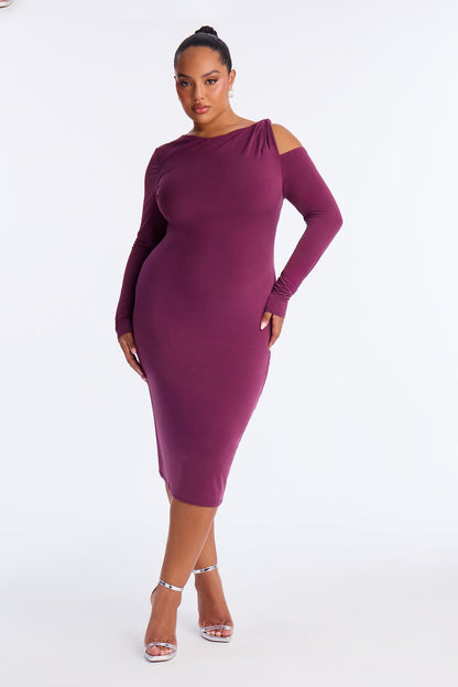 Giana Long Sleeve Knot Midi Dress - Plum