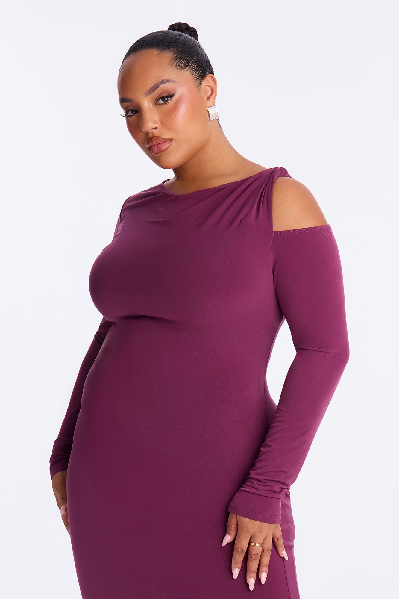 Giana Long Sleeve Knot Midi Dress - Plum