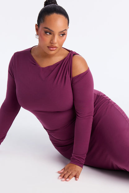 Giana Long Sleeve Knot Midi Dress - Plum