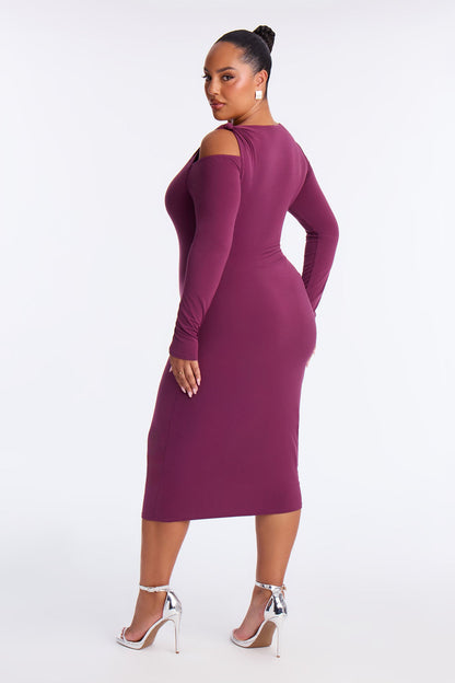 Giana Long Sleeve Knot Midi Dress - Plum