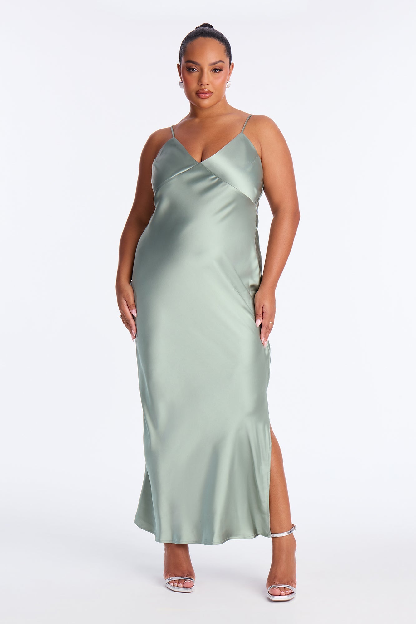 Always Sweet Satin Sweater Maxi Dress Set - Sage