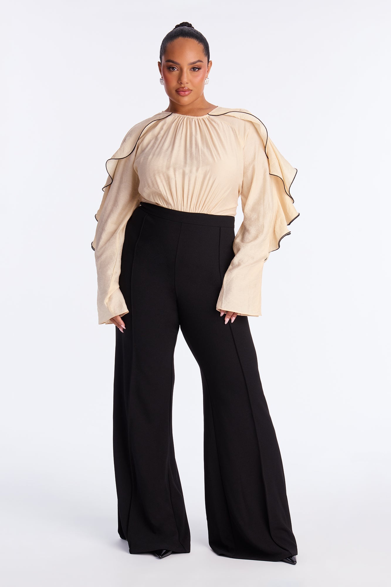 Rika Ruffle Wide Leg Jumpsuit - Black/combo
