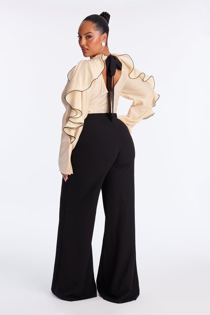 Rika Ruffle Wide Leg Jumpsuit - Black/combo