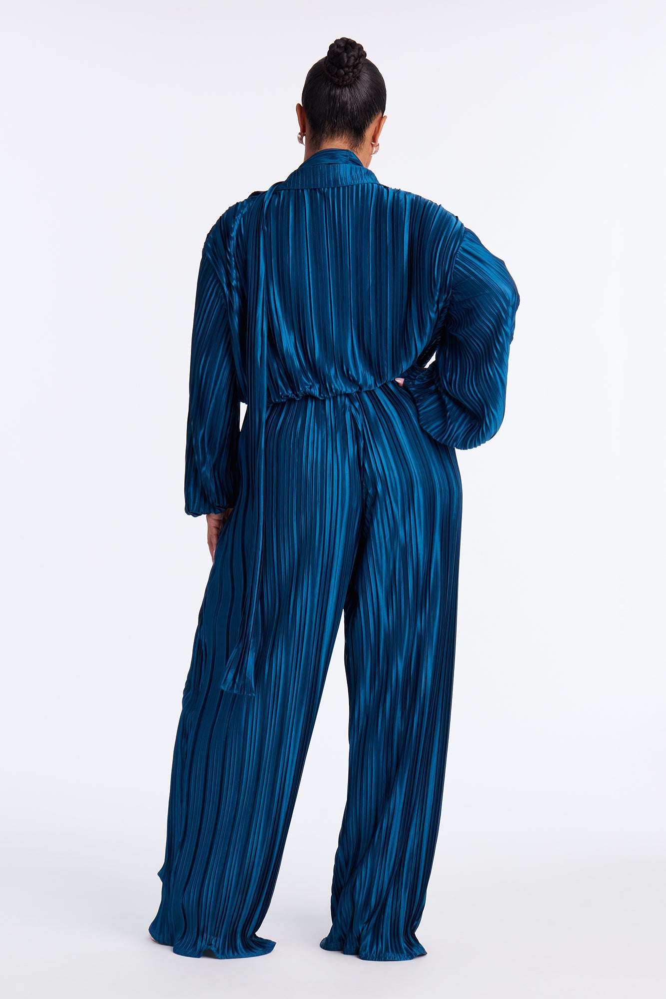 So Dramatic Satin Bodysuit 3 Piece Pant Set - Teal