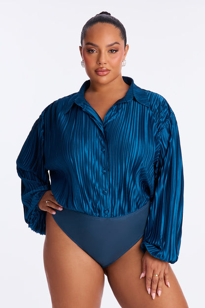 So Dramatic Satin Bodysuit 3 Piece Pant Set - Teal