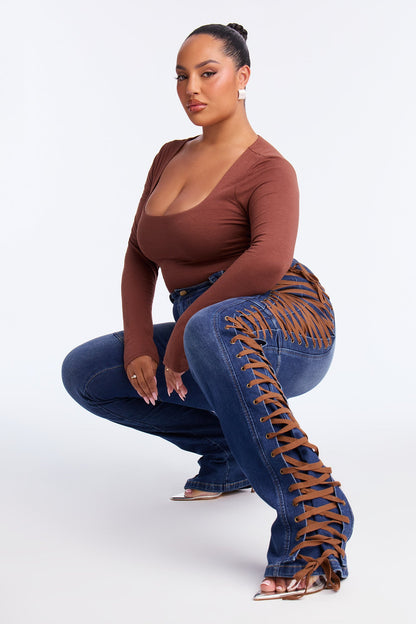 Tall Jaw Dropper Stretch Lace Up Bootcut Jeans - Dark Wash