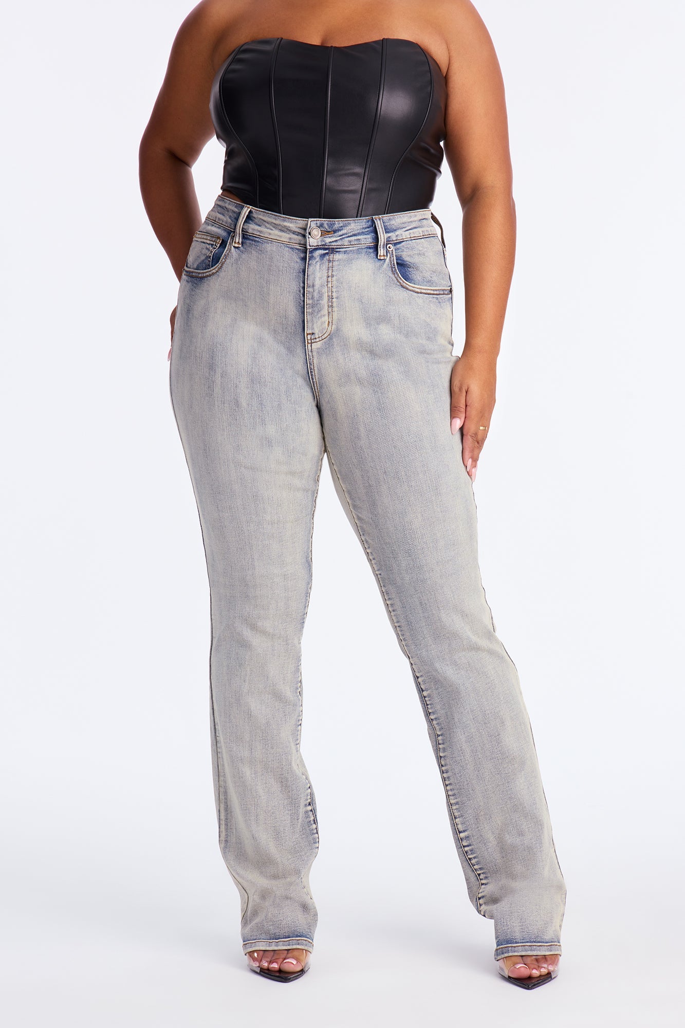 Tall Set The Scene Stretch Stacked Straight Leg Jeans - Vintage Wash