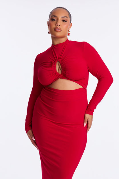Body Language Cut Out Maxi Dress - DarkRed