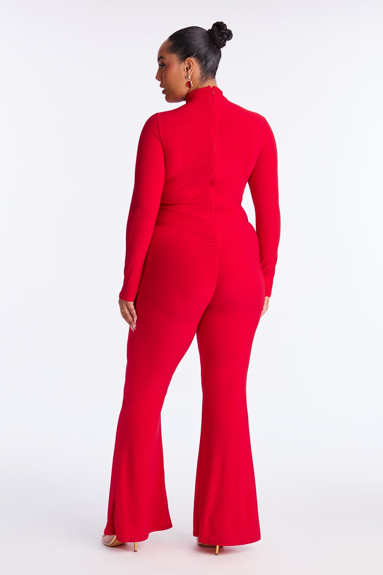 Stacey Long Sleeve Flare Leg Jumpsuit - Red