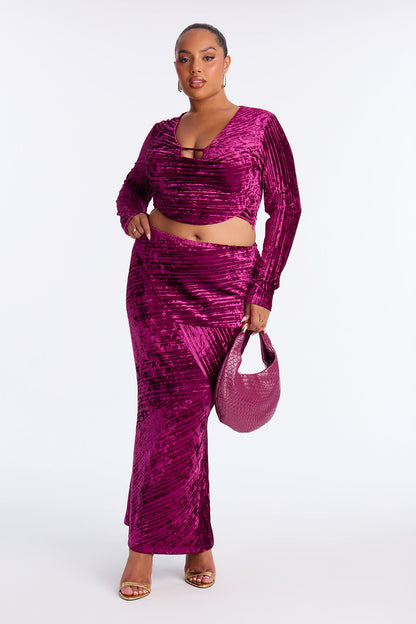 Elena Velvet Skirt Set - Eggplant
