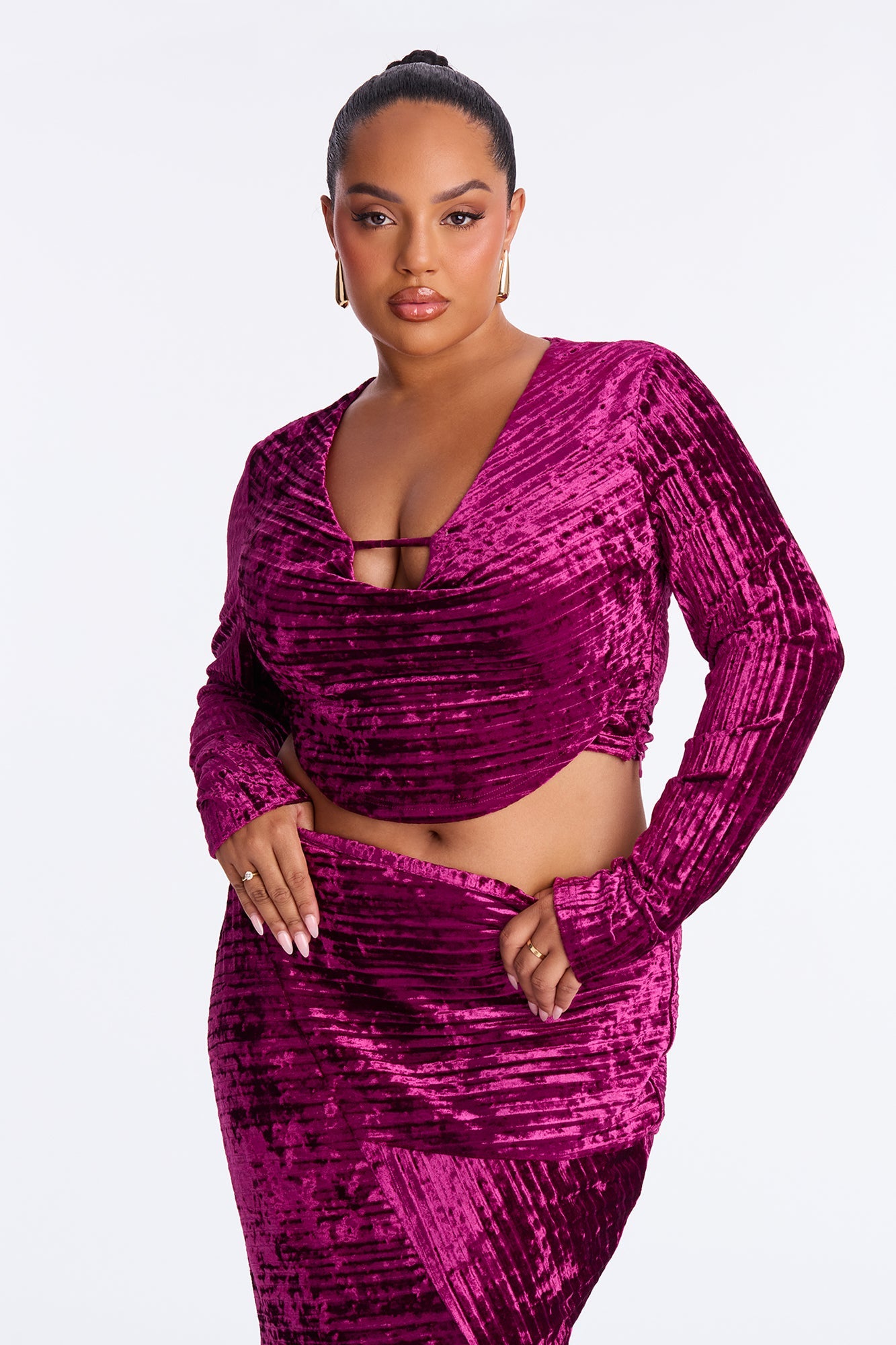 Elena Velvet Skirt Set - Eggplant