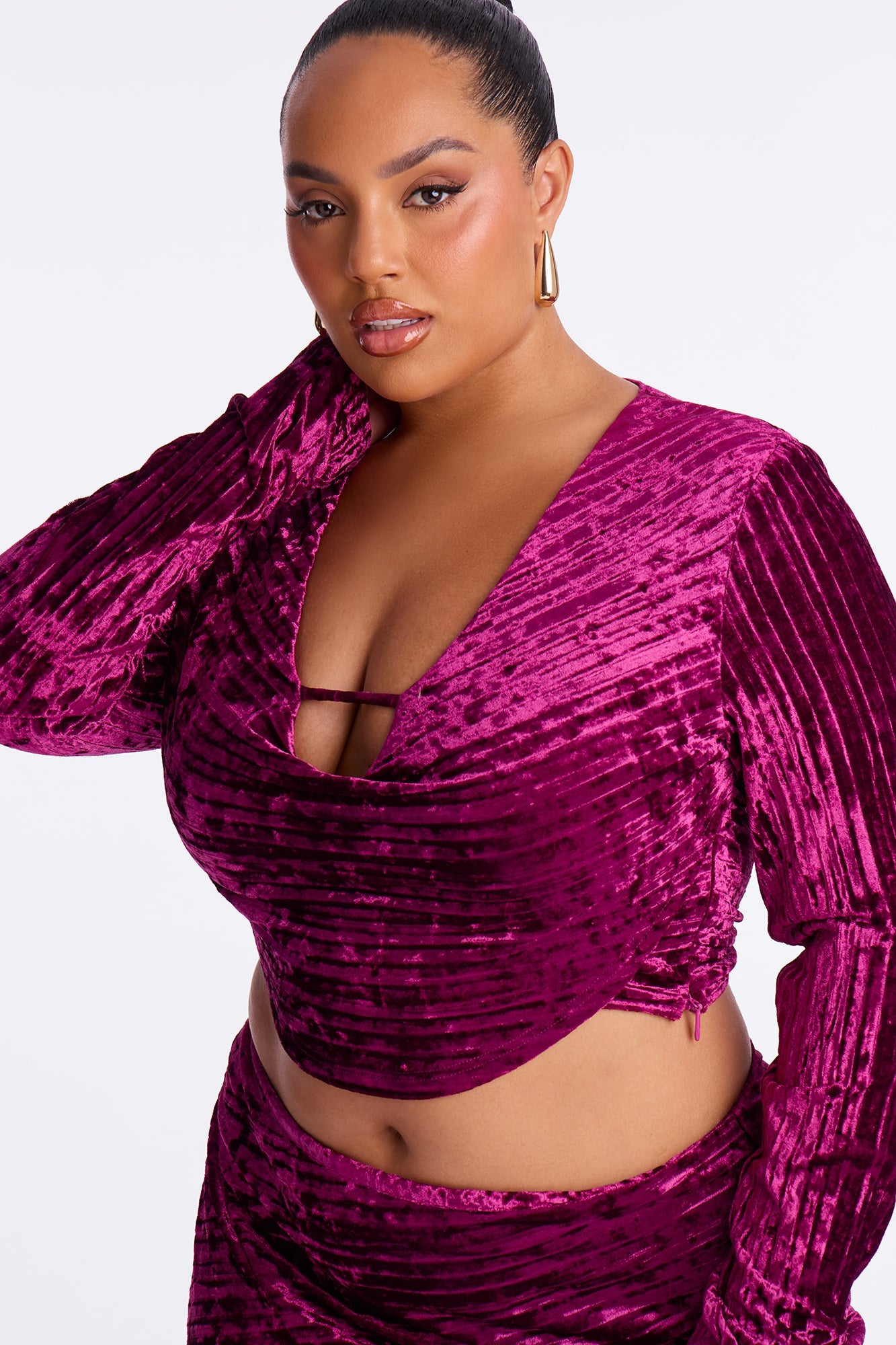 Elena Velvet Skirt Set - Eggplant