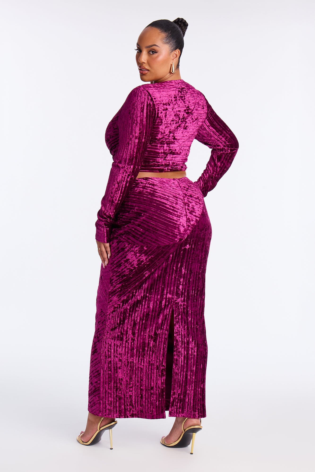 Elena Velvet Skirt Set - Eggplant