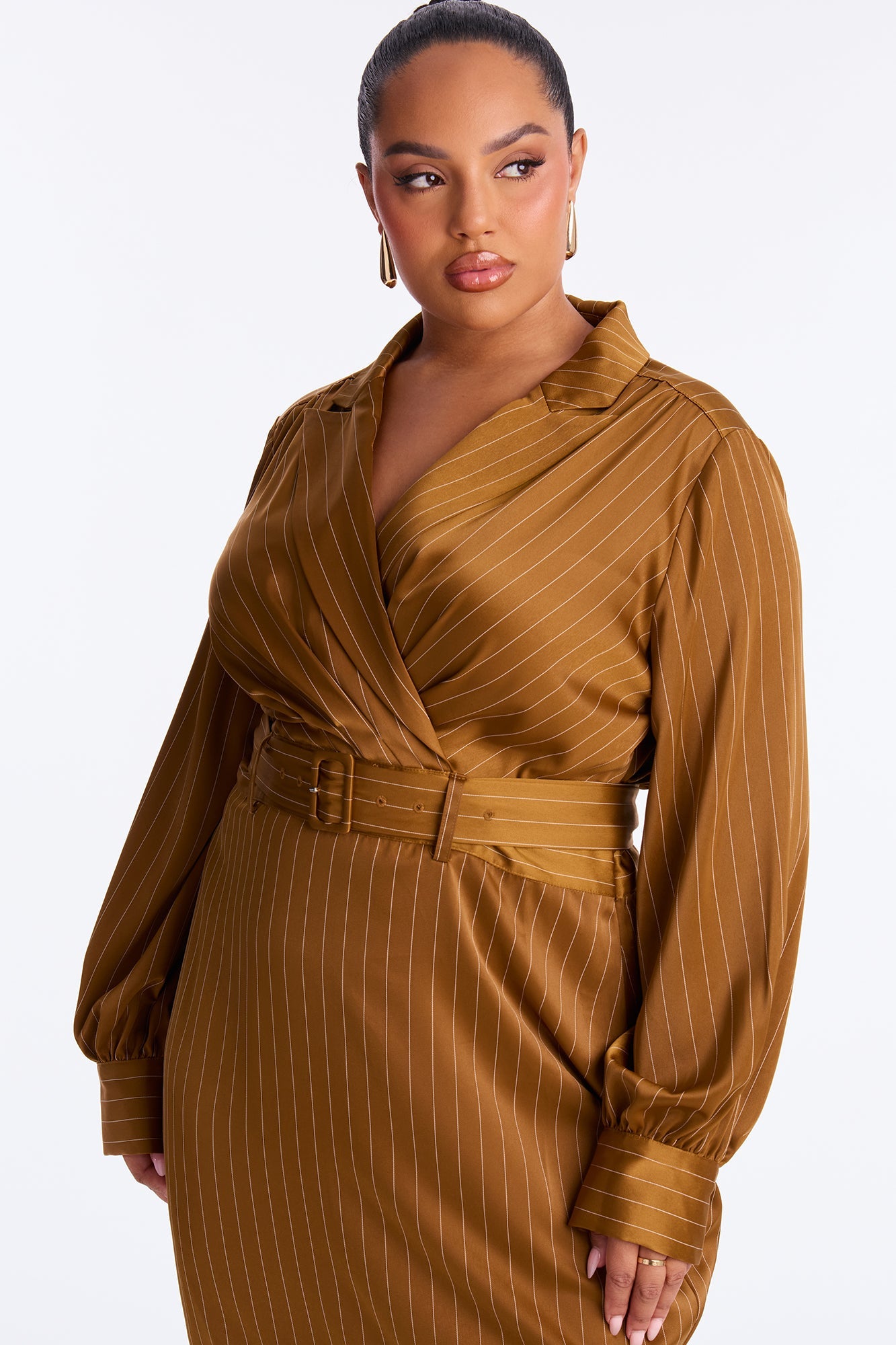 Call The Shots Belted Satin Midi Dress - Mustard