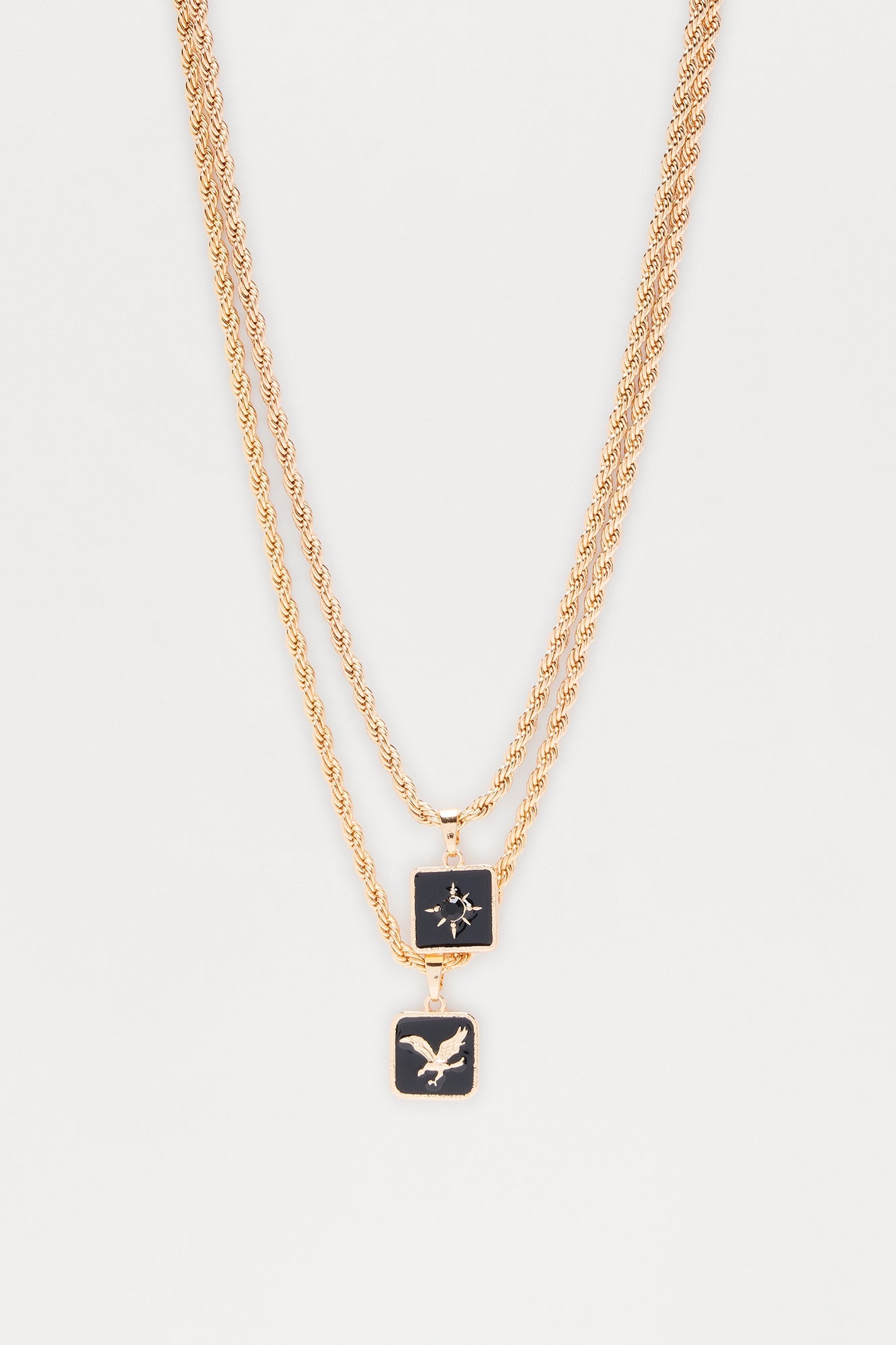 Flying High Roped Chain Pendant Necklace Set - Gold