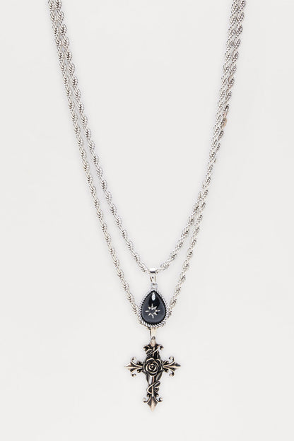 Hit The Stage Pendant Necklace Set - Silver