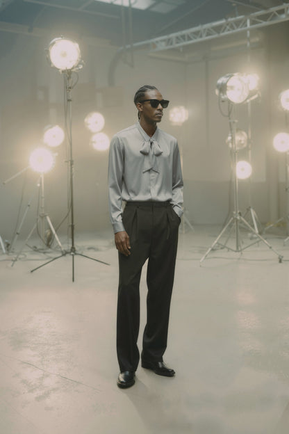 Vox Tie Collar Button Up Shirt - Grey