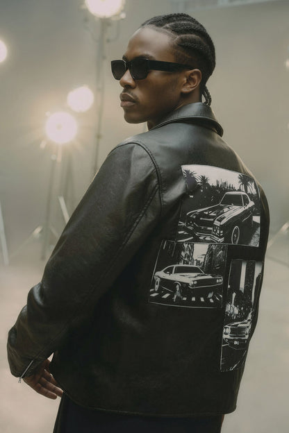 Faux Leather Speed Patched Moto Jacket - Black/combo